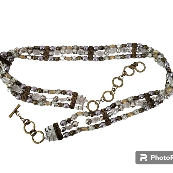 Beaded Adjustable Multi Strand Belt Boho Festival Coldwater Creek Gold Silver - Picture 1 of 5